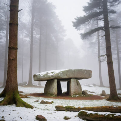 Hunebed in de sneeuw